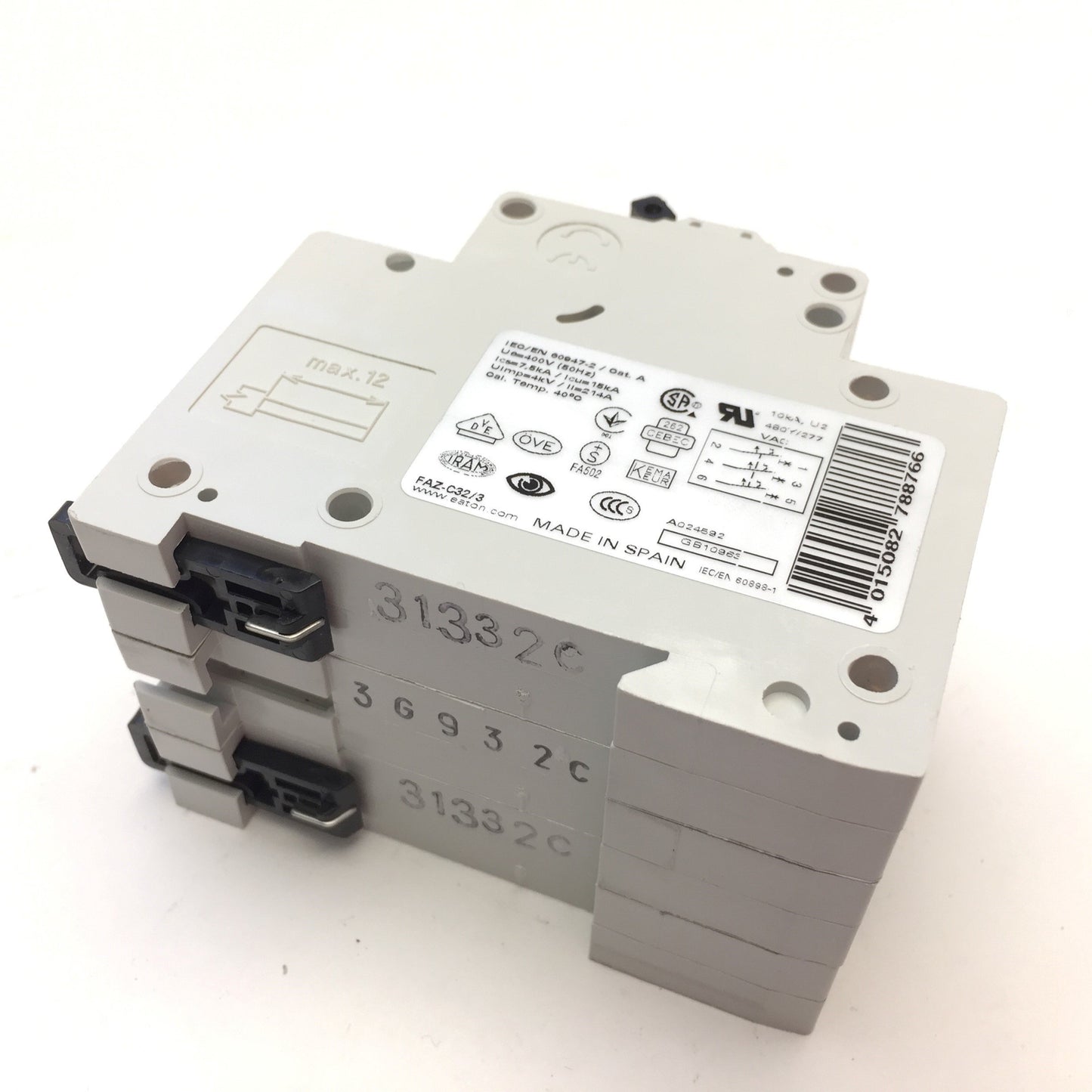 New – Open box Eaton FAZC32/3 Miniature Circuit Breaker C-Curve 277/480VAC 3-Pole 32A DIN Mount