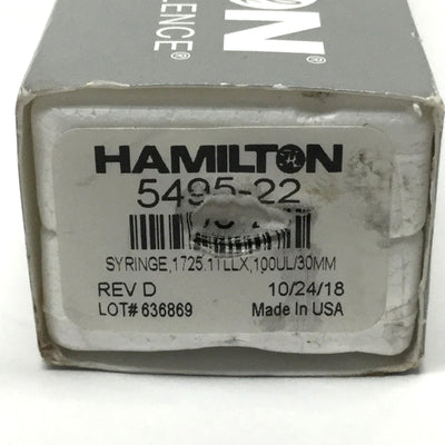New – Open box Hamilton 5495-22 1725.1 TLLX PSD/4 Half-Height Gastight Instrument Syringe 100µL