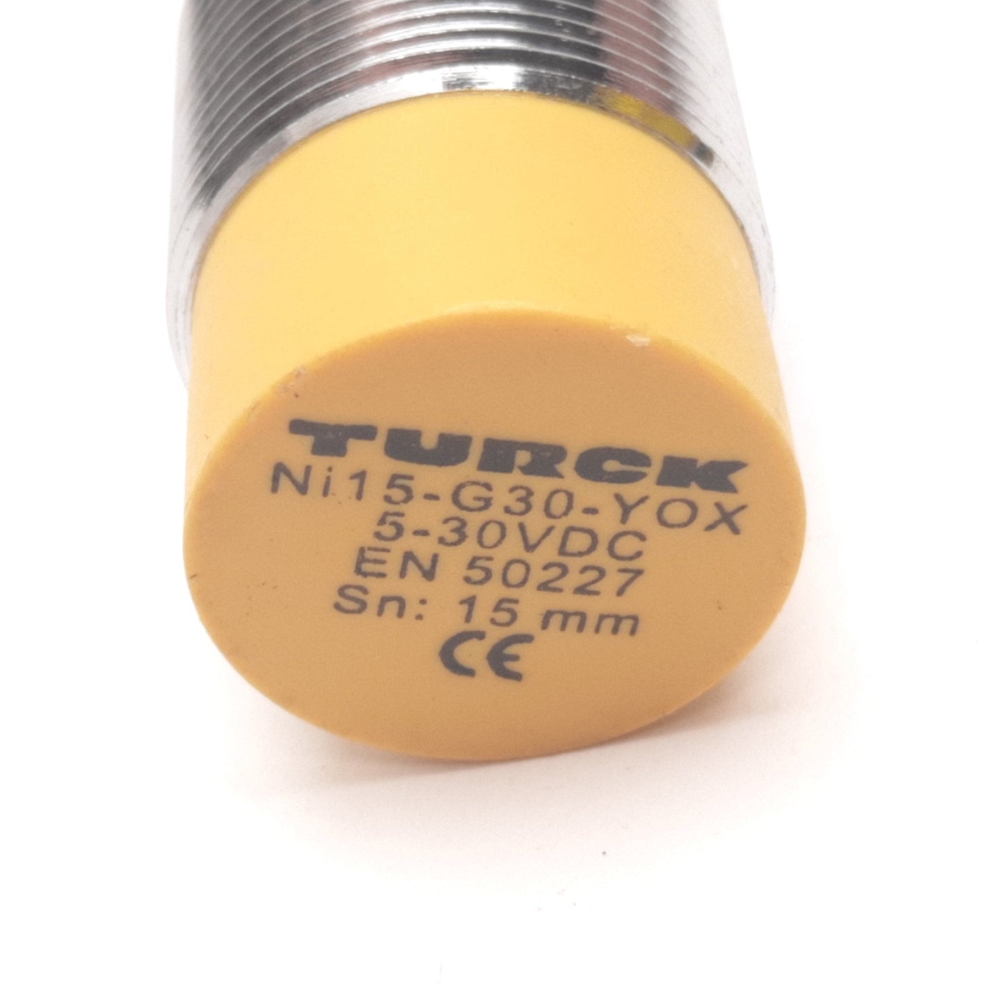Used Turck Ni15-G30-Y0X Inductive Proximity Sensor, 15mm, 5-30VDC, M30x1.5, 2-Wire