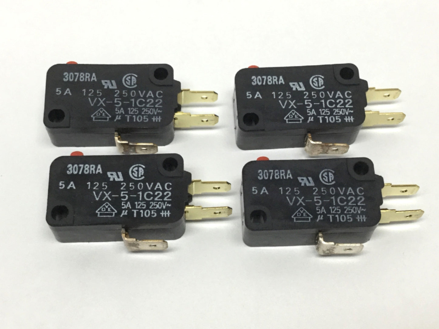 Used Lot of 4 Omron VX-5-1C22 Micro Snap Action Limit Switch 5A 250VAC, Pin Plunger