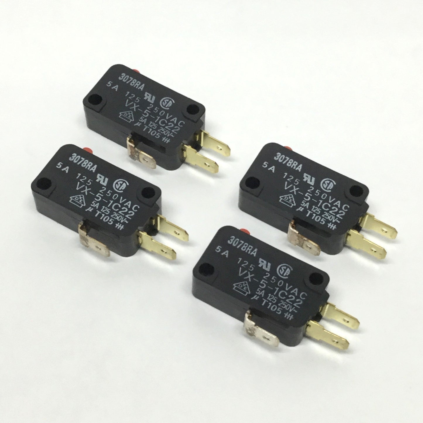 Used Lot of 4 Omron VX-5-1C22 Micro Snap Action Limit Switch 5A 250VAC, Pin Plunger