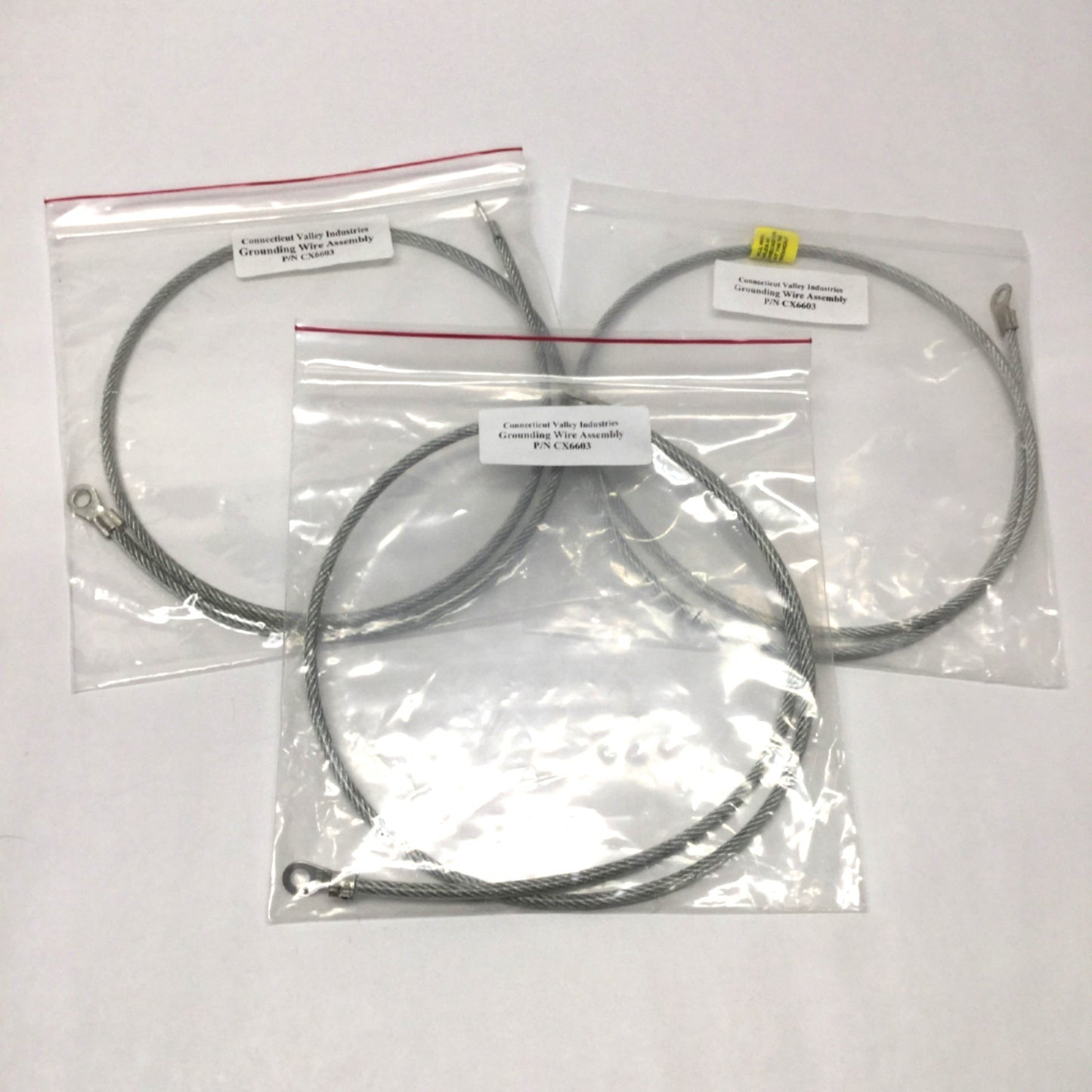 Used Lot of 3 Connecticut Valley CX6603 Grounding Wire Insulated Cable, 3ft Long