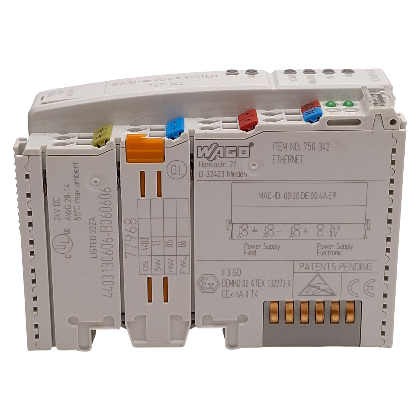 Used Wago 750-342 Ethernet TCP/IP Fieldbus Coupler, Digital & Analog, 10-Mbit/s 24VDC