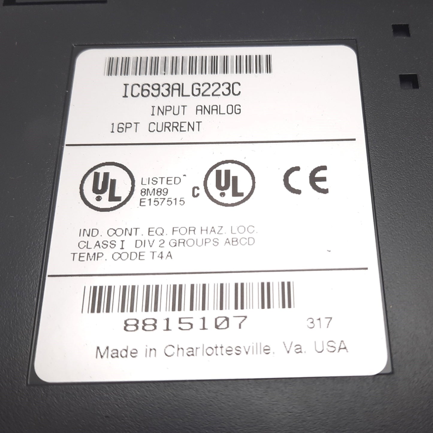 Used GE Fanuc IC693ALG223C PLC Analog Current Input Module, 16PT 4-20mA, Broken Mount