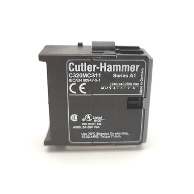 New – Open box Cutler Hammer C320MCS11 Side Mount Auxiliary Contactor 1NO-1NC 500VAC, 4A