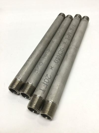 New – Open box Lot of 4 Merit Brass 3/8" NPT 316/316L Stainless Pipe Nipple SCH 40, 2x 8" 2x 9"