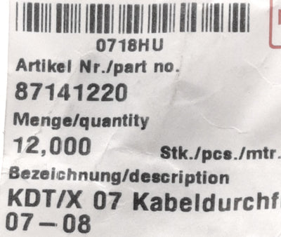 New Lot Of 12 Murrplastik 87141220 KDT/X 07 Cable Entry Grommets For 7-8mm Dia Cable