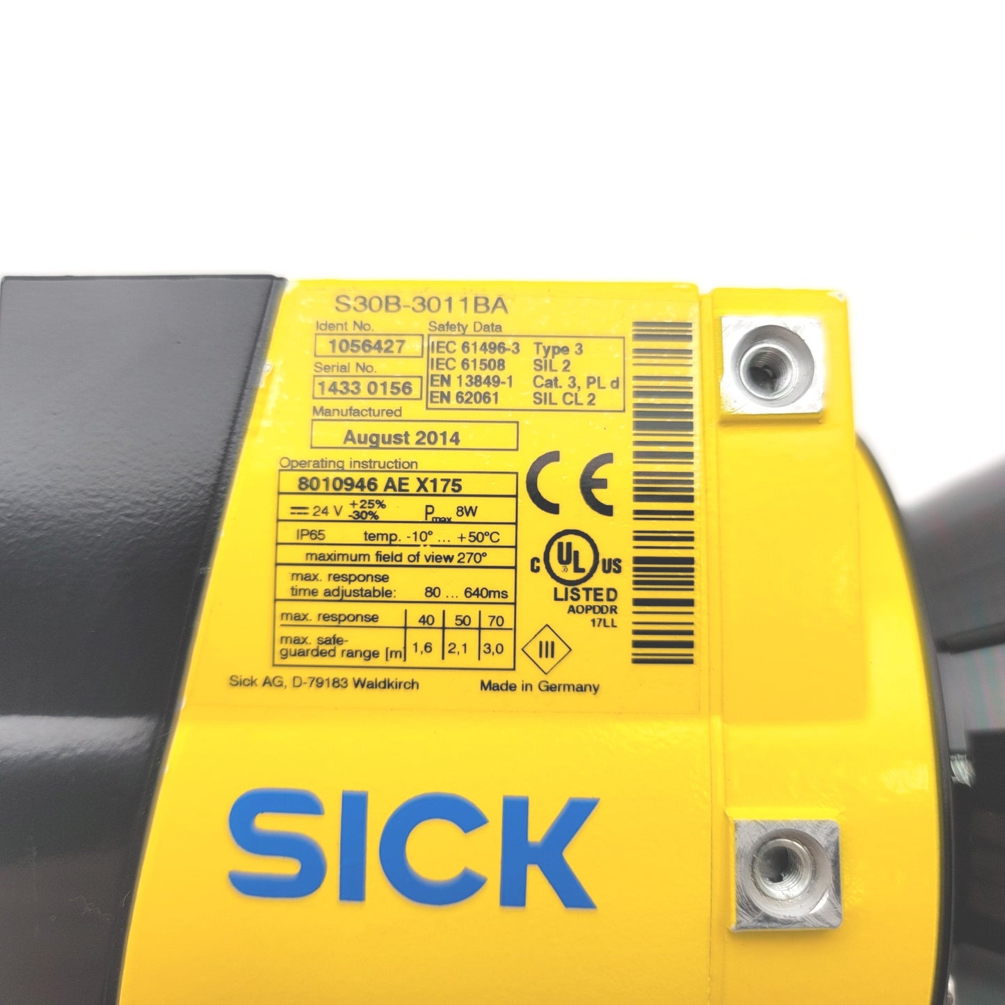 Used SICK S30B-3011BA S300 Standard Laser Safety Scanner 3m Range, 270ø Angle, 24VDC