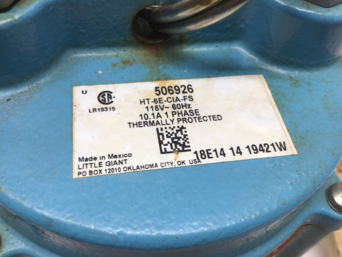Used Little Giant HT-6E-CIA-FS Submersible Sump Pump, 50GPM @5', 1750RPM, 115VAC 1PH