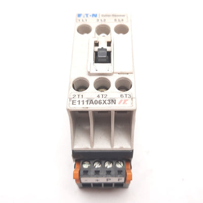 Used Eaton Cutler Hammer E111A06X3N Motor Control Contactor 6A 600VAC, Bad Aux Mount