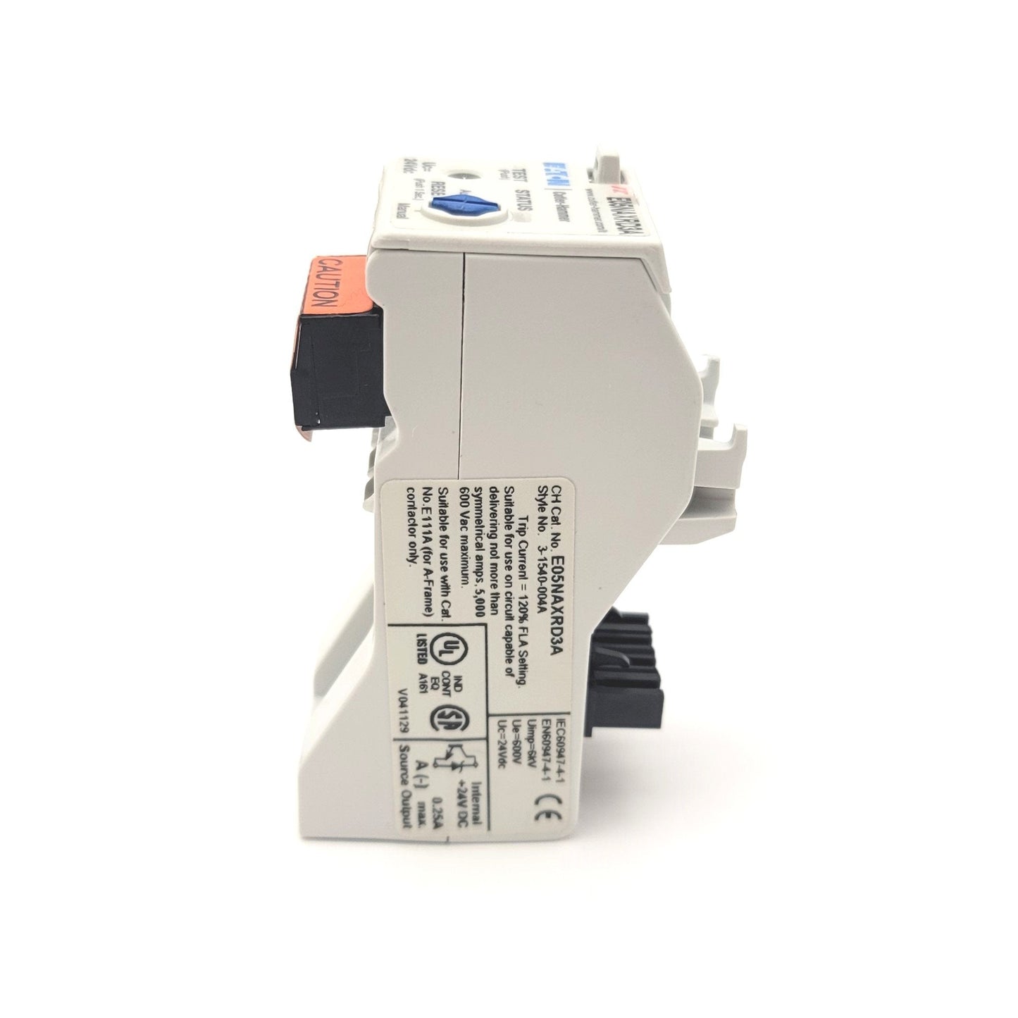 New – Open box Eaton E05NAXRD3A IEC Solid State Overload Relay Size A, 2.8-9.0A, 24VDC, 3-Pole