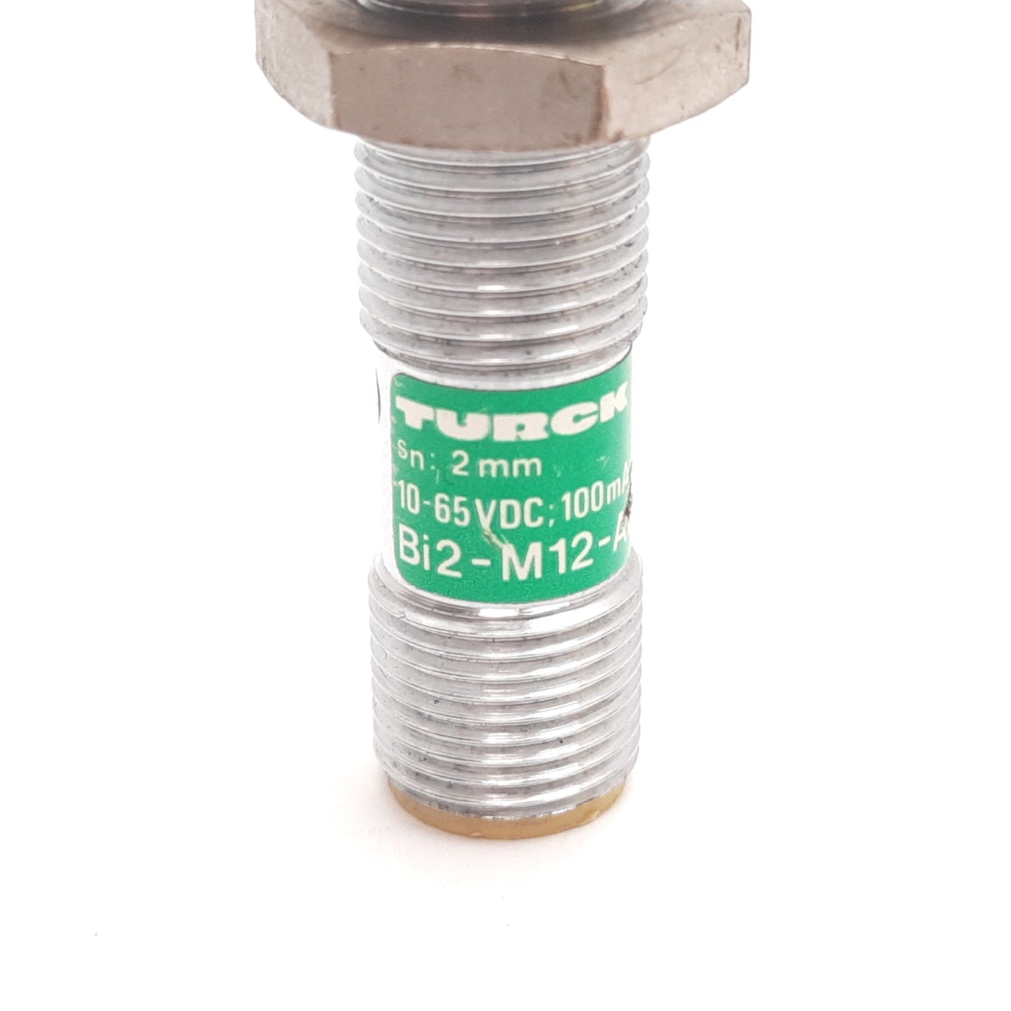 Used Turck Bi2-M12-AD4X-H1141 Inductive Proximity Sensor, 2mm, 10-65VDC 100mA, 4-Pin
