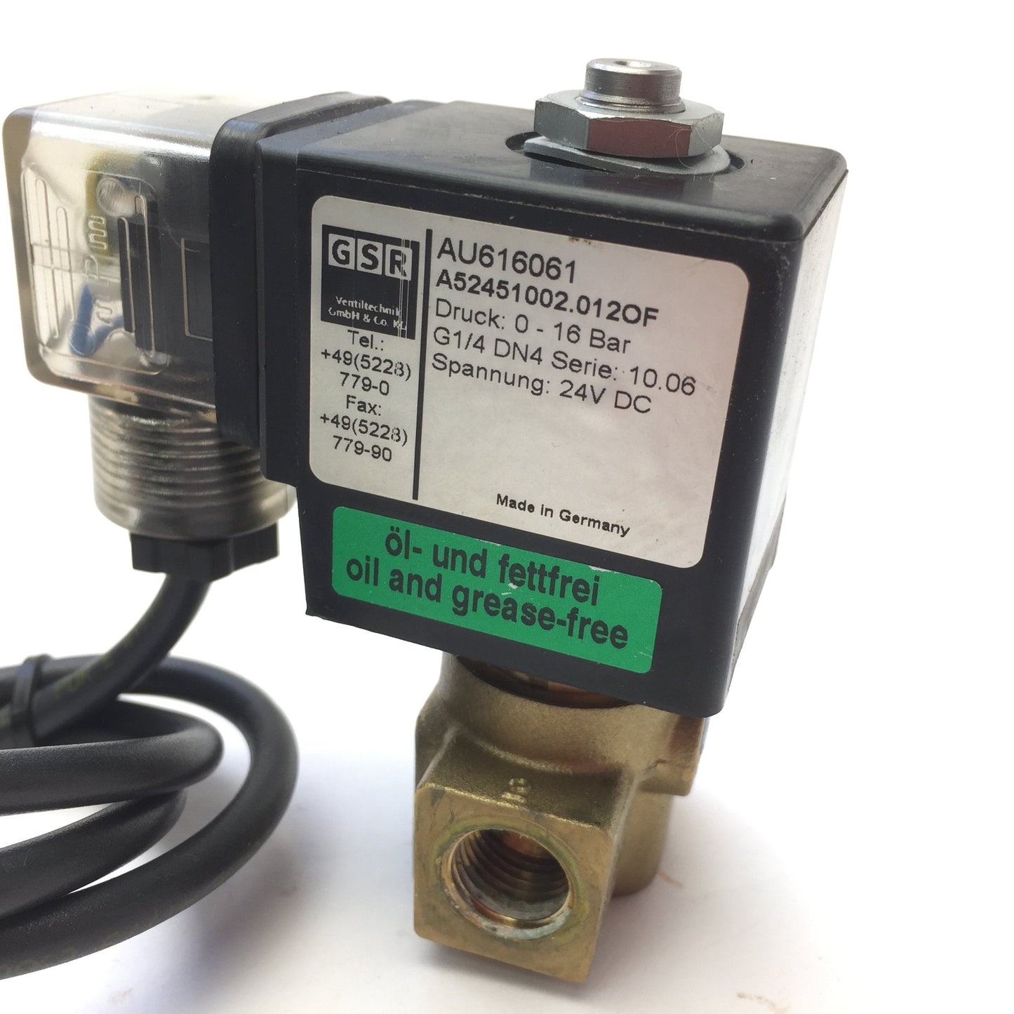 Used GSR K0510110 Pneumatic Solenoid Valve, Coil Voltage: 24VDC, Port G1/4", 0-16 Bar