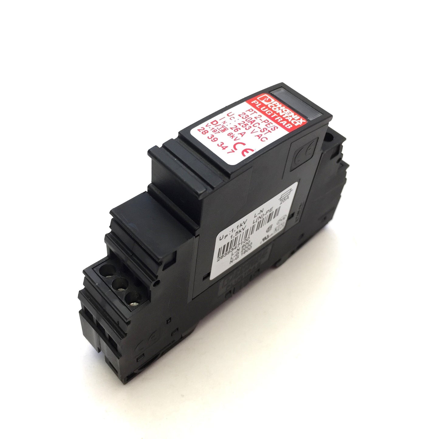 Used Phoenix Contact PT2-PE/S 230AC-ST Plugtrab Surge Protector w/Socket 253VAC, 26A
