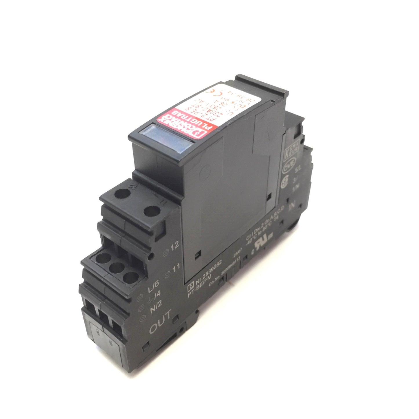 Used Phoenix Contact PT2-PE/S 230AC-ST Plugtrab Surge Protector w/Socket 253VAC, 26A