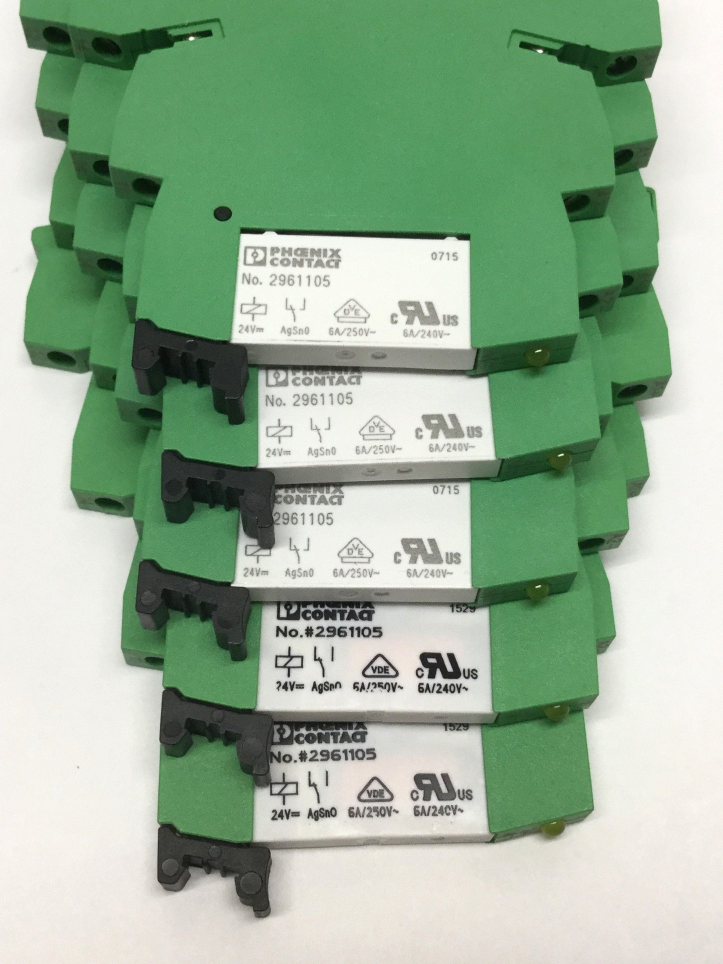 Used Lot of 5 Phoenix PLC-BSC-24DC/21 Terminal Sockets w/SPDT 6A Relay 2961105 24VDC