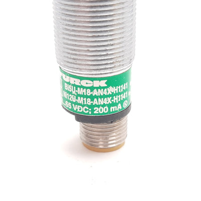 Used Turck Bi5U-M18-AN4X-H1141 Inductive Proximity Sensor, 5mm, 10-65VDC 200mA, NPN