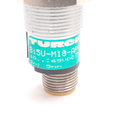 Used Turck Bi5U-M18-AP4X-H1141 Inductive Proximity Sensor, 5mm, 10-65VDC 200mA, PNP