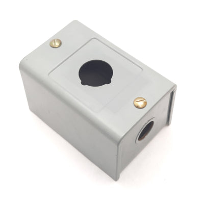 Used Allen Bradley 800H-1HZ Pushbutton E-Stop Enclosure, Gray, 30mm, Steel, *Holes*