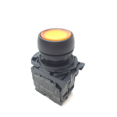 Used Allen Bradley 800FP-LF0 Momentary LED Illuminated Flush Amber Pushbutton NO 22mm