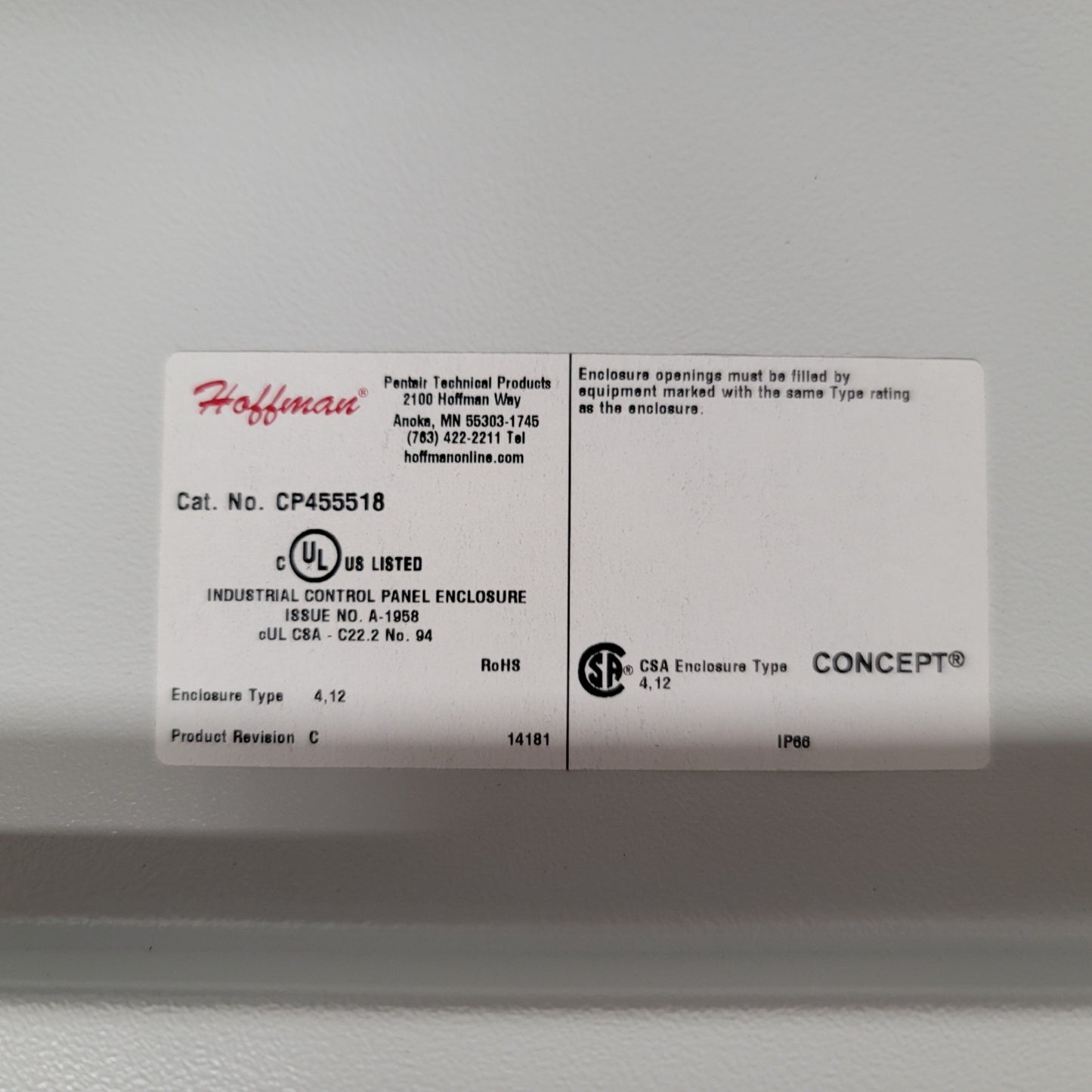 New Hoffman CP455518 Concept HMI Enclosure With Black Handles 450x550x180mm, Gray