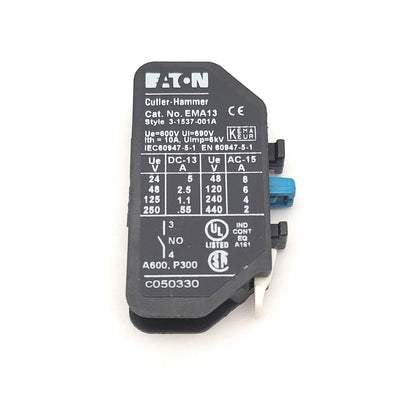 New Eaton Cutler Hammer EMA13 Auxiliary Contact Block, Normally Closed NC 600V 10A