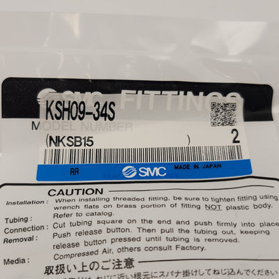 New Bag Of 2 SMC KSH09-34S KS Rotary One Touch Fittings 5/16" O.D. To 1/8"NPT