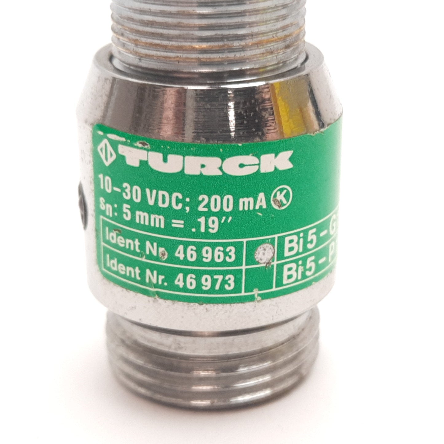 Used Turck Bi5-G18-AP6X-B1341 Inductive Proximity Sensor, 5mm, 10-30VDC, PNP N/O