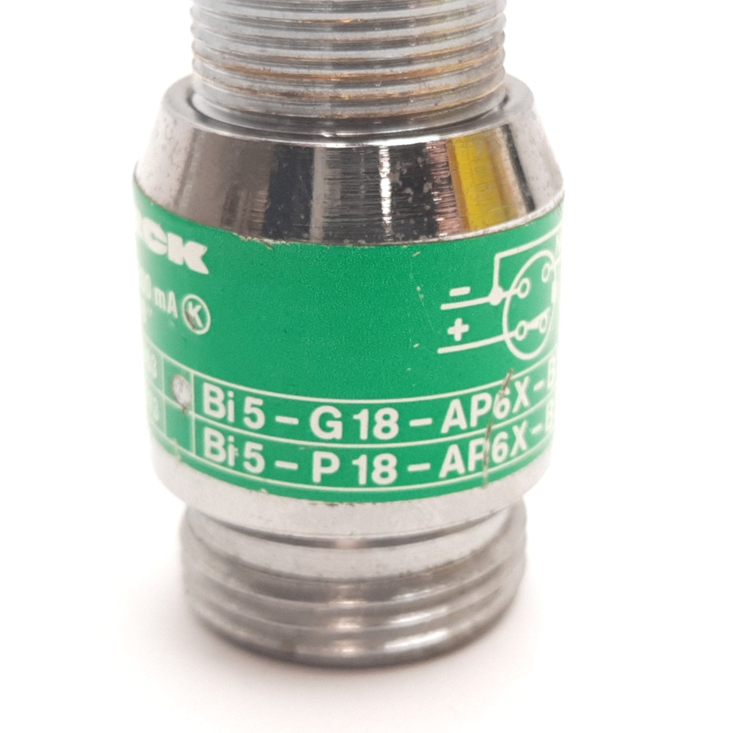 Used Turck Bi5-G18-AP6X-B1341 Inductive Proximity Sensor, 5mm, 10-30VDC, PNP N/O