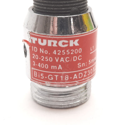 Used Turck Bi5-GT18-ADZ30X2-B1331/S34 Inductive Proximity Sensor, 5mm, 20-250VAC/DC