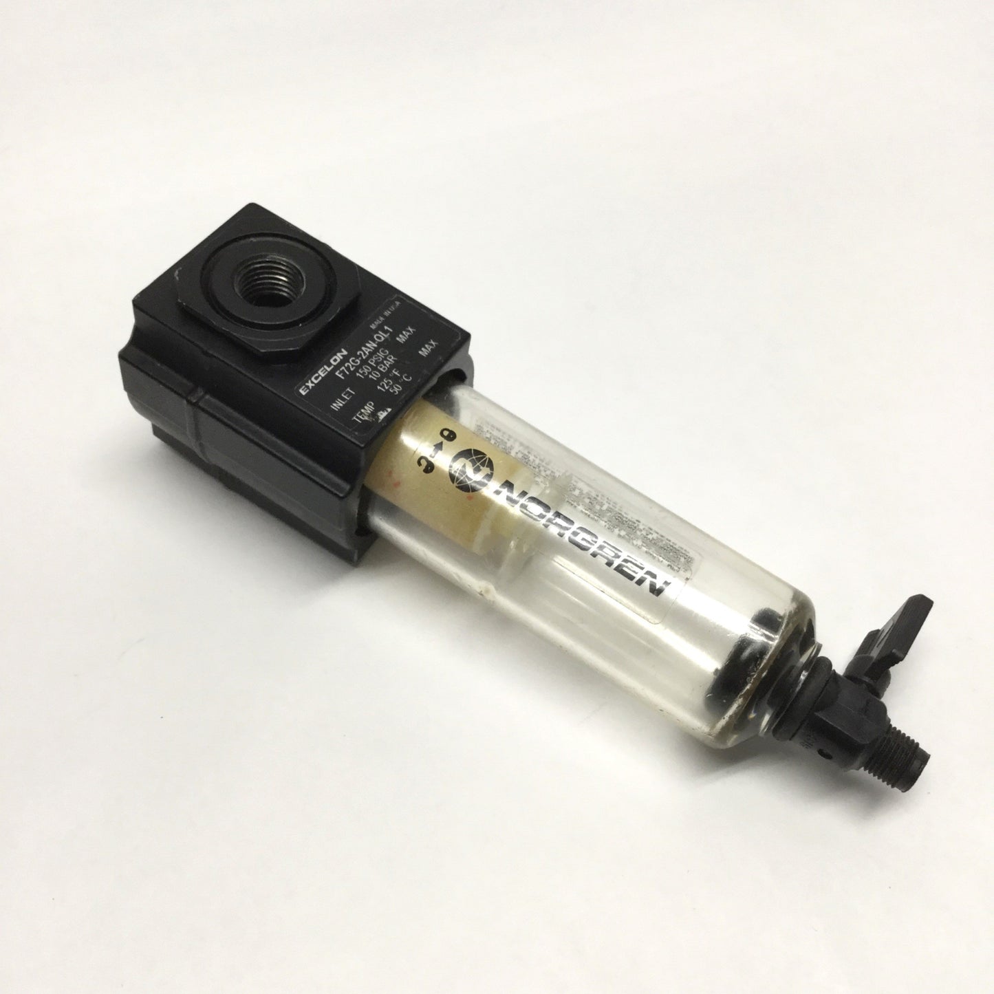 Used Norgren F72G-2AN-QL1 Excelon Air Filter 150psi, 1/4" NPT, 5µm, Manual Drain