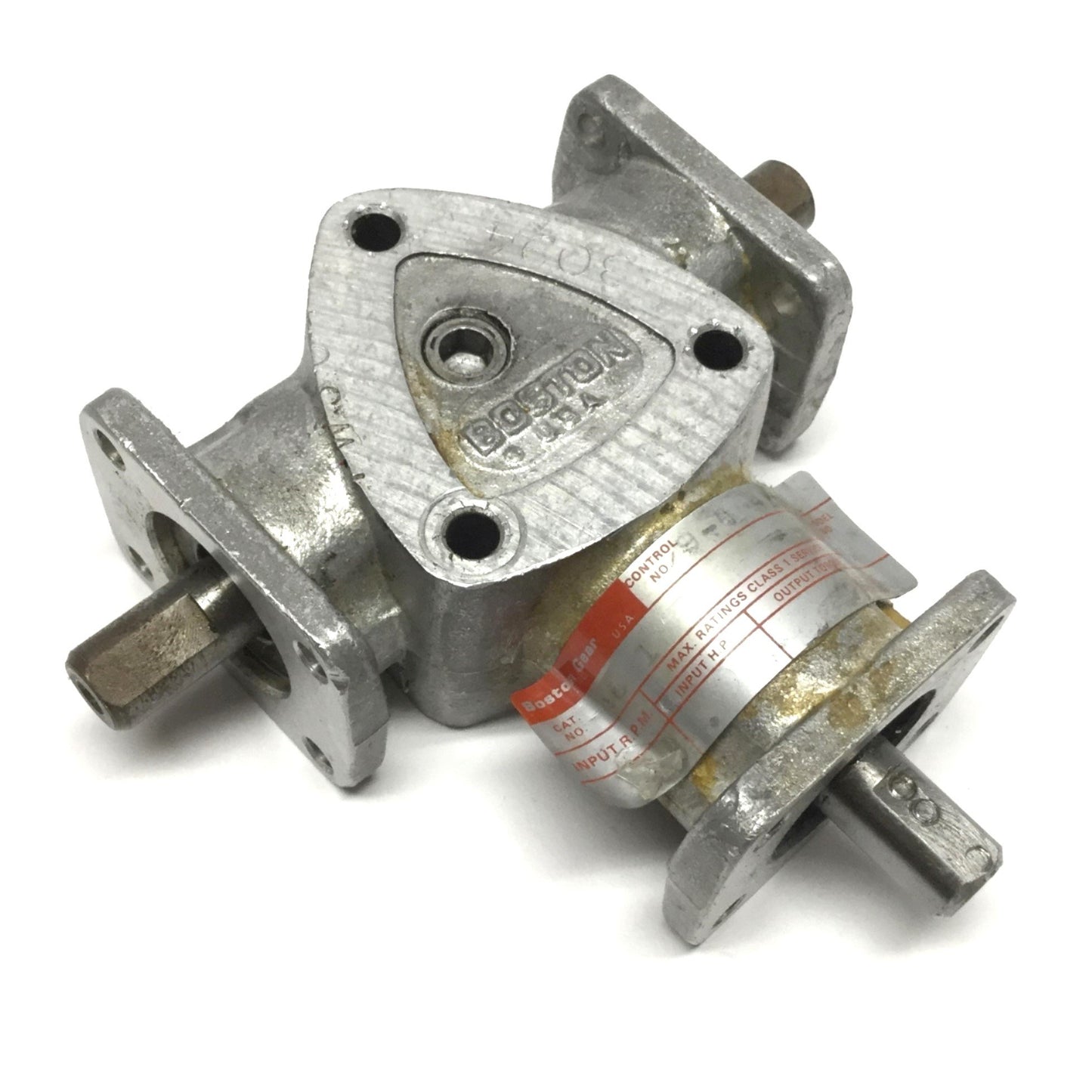 Used Boston RA631 Gear Box Drive 3-Way, 1:1 Ratio, 3/8" Shafts, 1750RPM, 12 lb-in