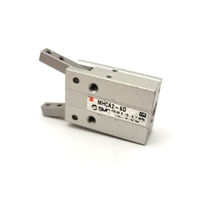 Used SMC MHCA2-6D Angular 2-Jaw Pneumatic Gripper Spring Return 0.15-0.6MPa, 0.038Nm