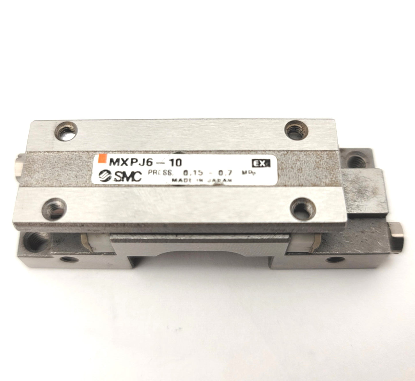 Used SMC MXPJ6-10 Pneumatic Linear Slide Table Bore: 6mm, Stroke: 10mm, 0.15-0.7MPa