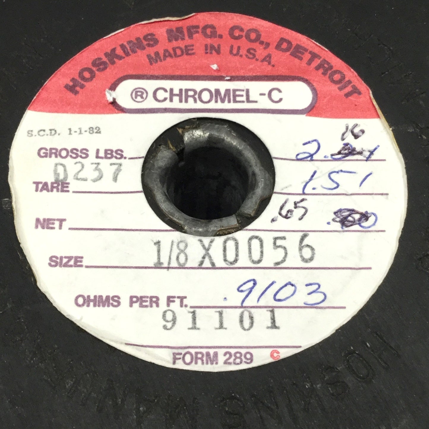 Used Hoskins CHROMEL-C 1/8" x 0.0056" Resistance Ribbon Wire, .9103 OHM/ft, 0.65lb
