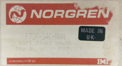 New Norgen P72F-2AC-NNN Solenoid Operated Soft Start Valve, 1/4"NPTF, 44-150PSI