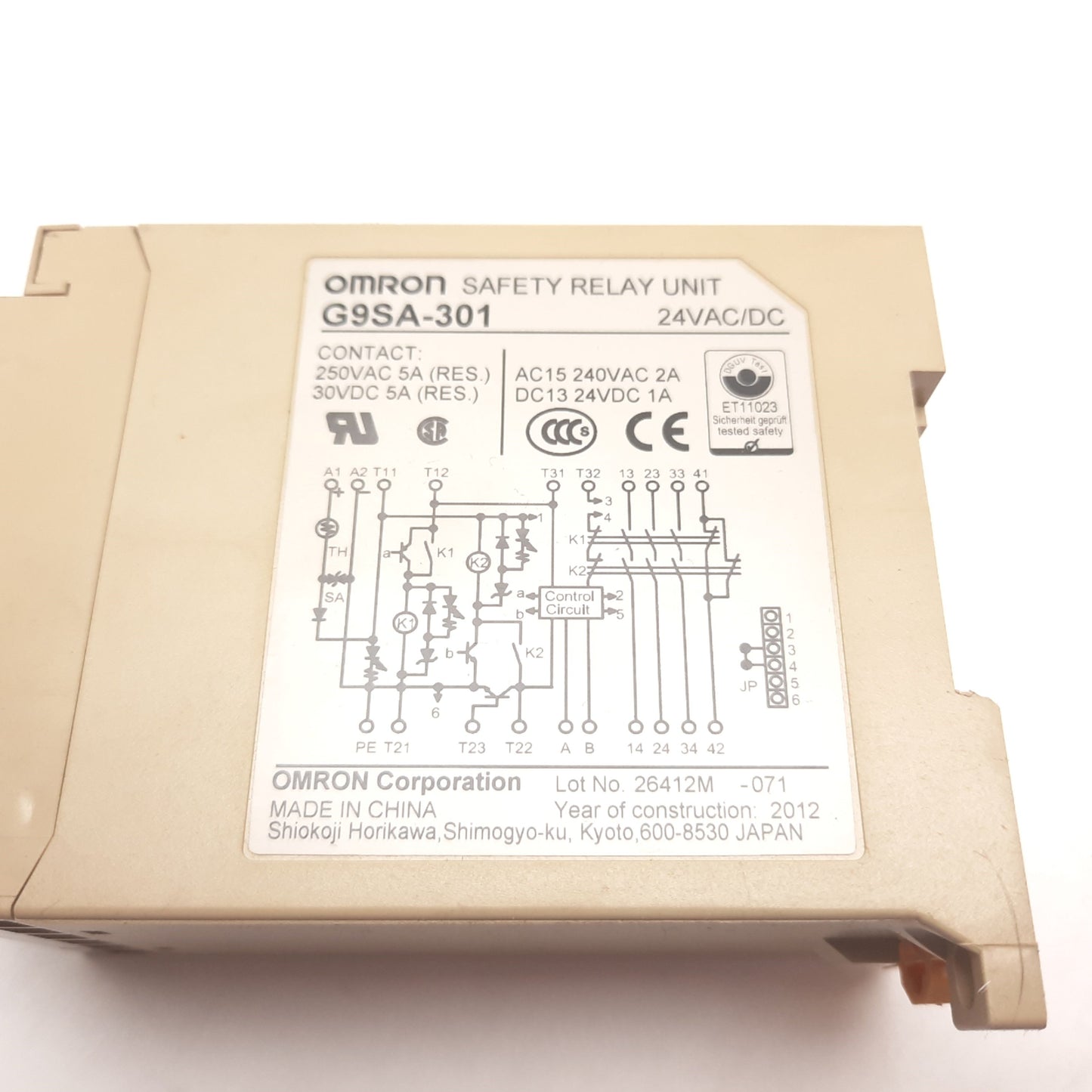 Used Omron G9SA-301 Safety Relay Unit, 24VAC/DC, Contact: 250VAC 50/60Hz 5A 1250VA