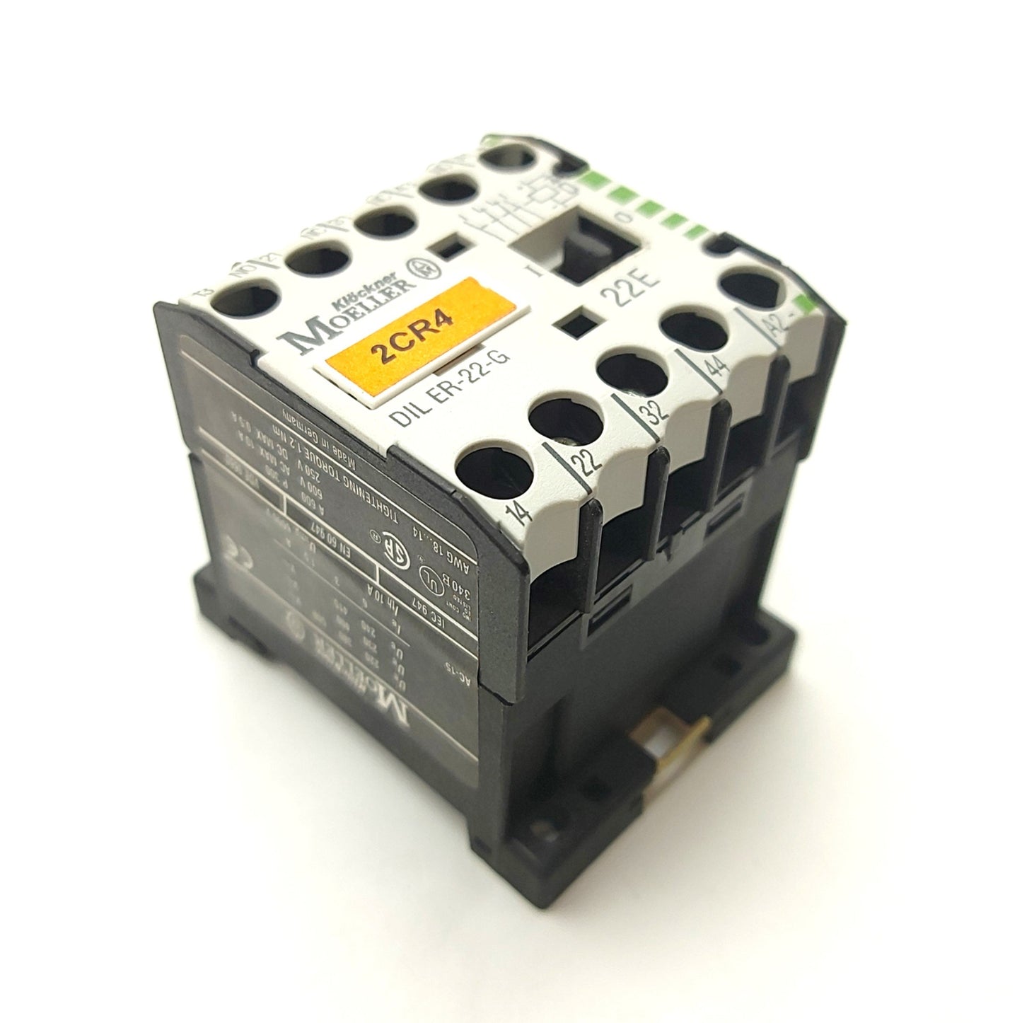 Used Moeller DIL ER-22-G Contactor 2x NO 2x NC 220VAC 6A, 24VDC Coil, DIN Rail