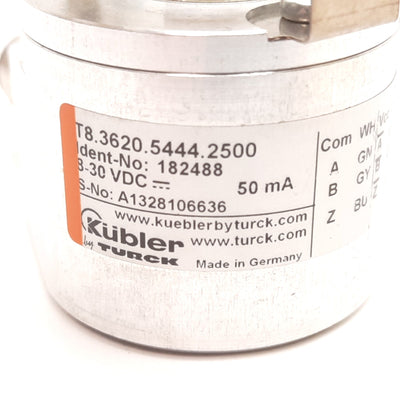Used Turck Kubler T8.3620.5444.2500 Encoder, 8-30VDC 50mA, Shaft: 8mm, 2500 Pulses