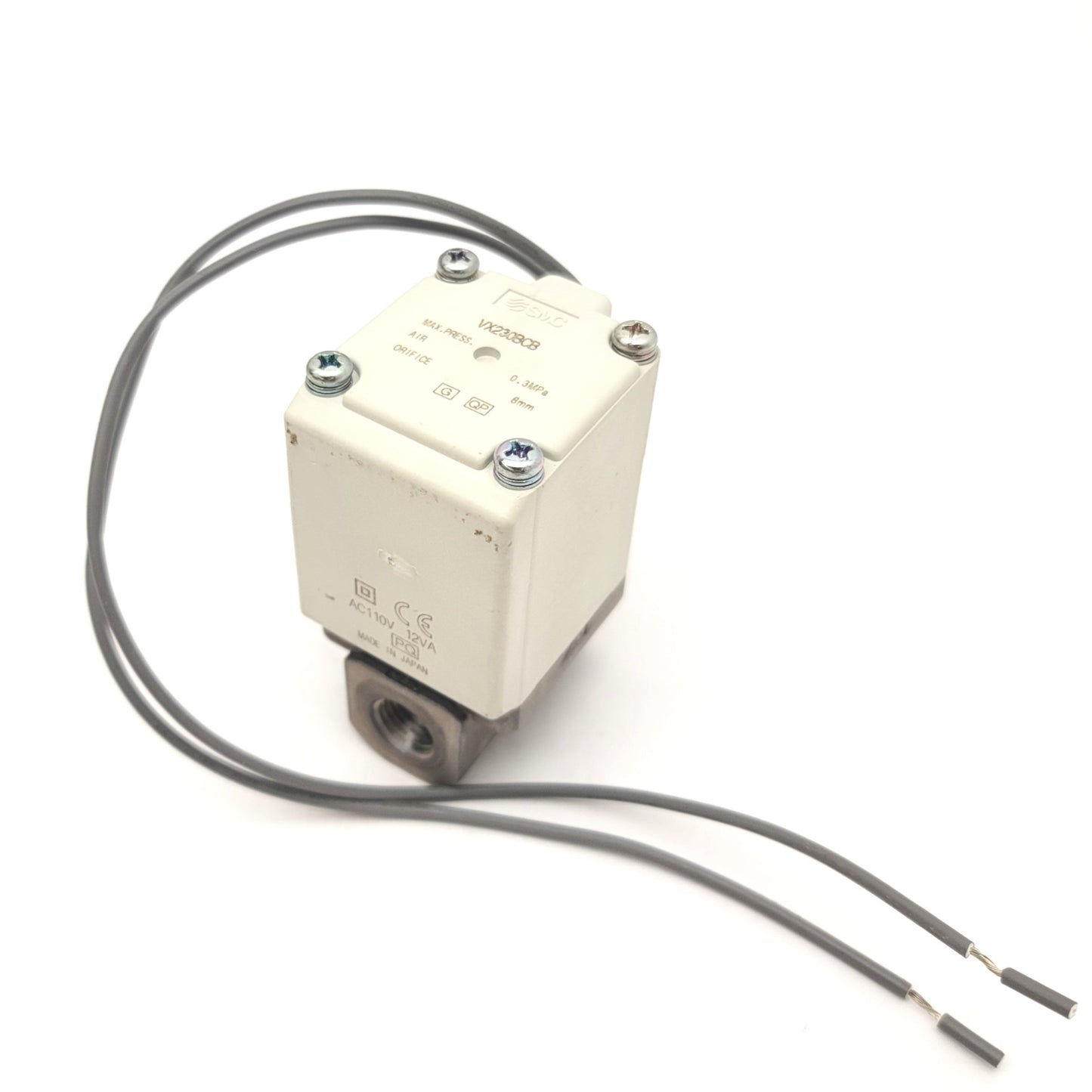 Used SMC VX230BCB Direct Operated Solenoid Valve 110VAC, 1/4"NPT, 8mm Orifice, 0.3MPa
