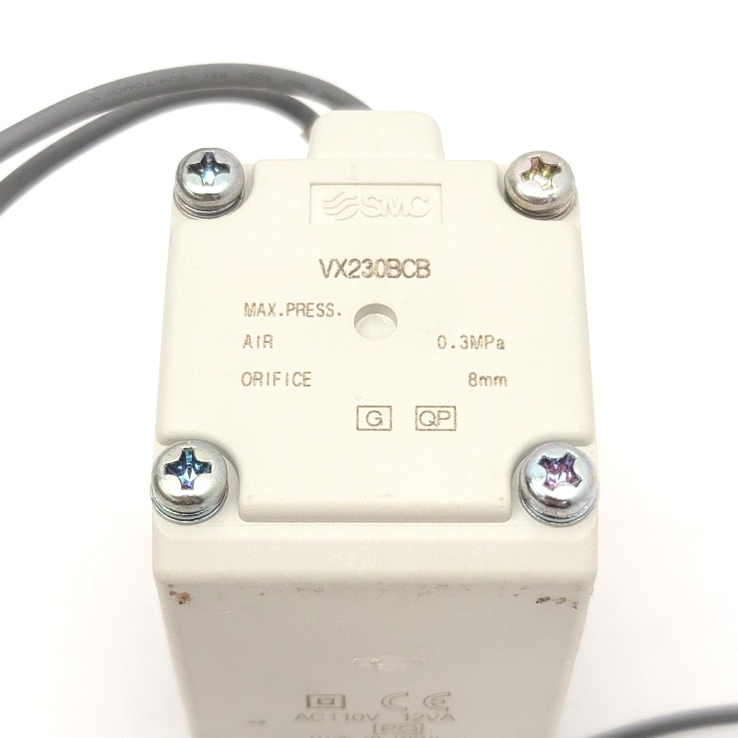 Used SMC VX230BCB Direct Operated Solenoid Valve 110VAC, 1/4"NPT, 8mm Orifice, 0.3MPa