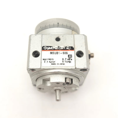 Used SMC MSUB1-90S Pneumatic Air Table Rotary Actuator 90ø, 0.2-0.7MPa, M3x0.5