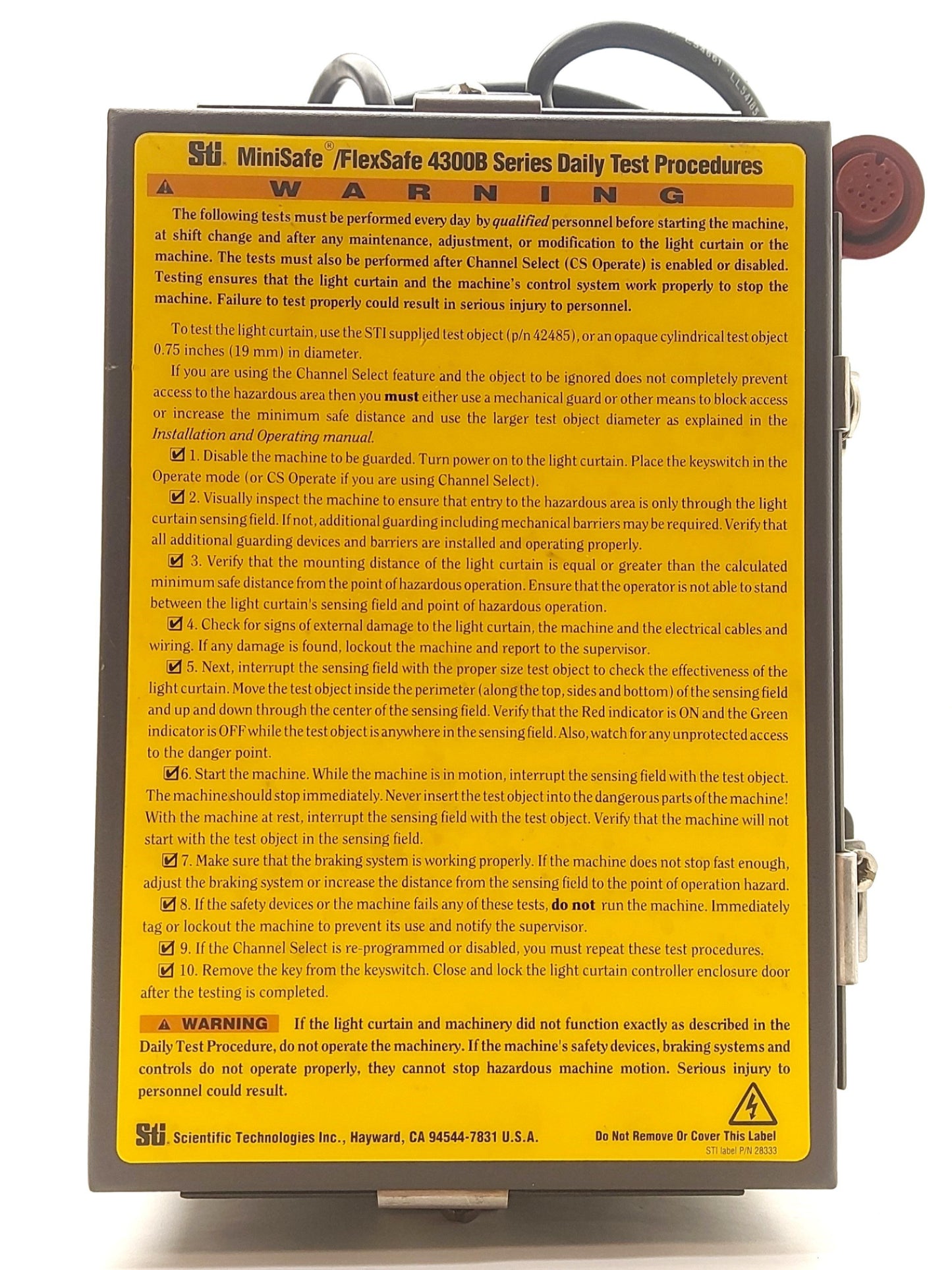 Used STI 43268-01 MS4304B MiniSafe Light Curtain Controller 2x NO Contacts 120VAC