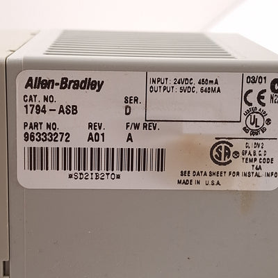 Used Allen Bradley 1794-ASB Ser D Flex I/O Power Supply RIO Remote Adapter 24VDC