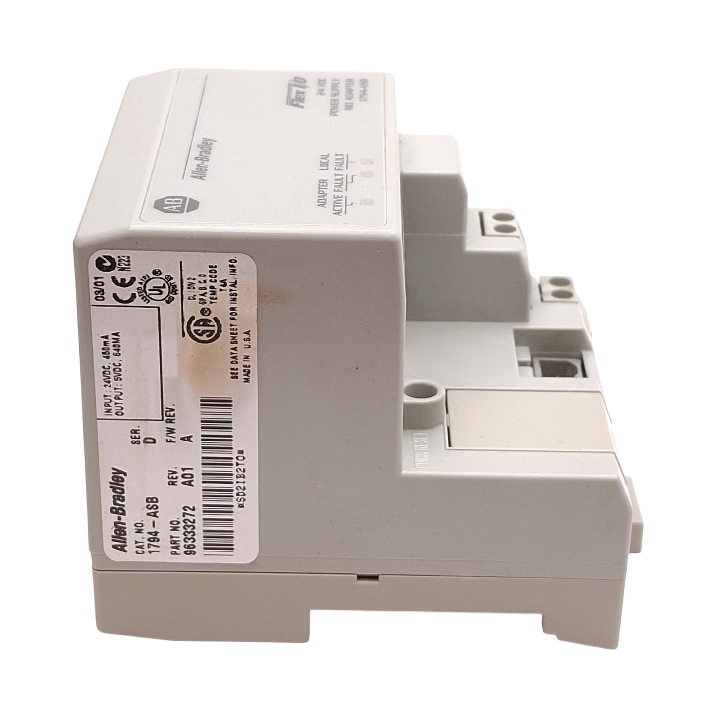 Used Allen Bradley 1794-ASB Ser D Flex I/O Power Supply RIO Remote Adapter 24VDC