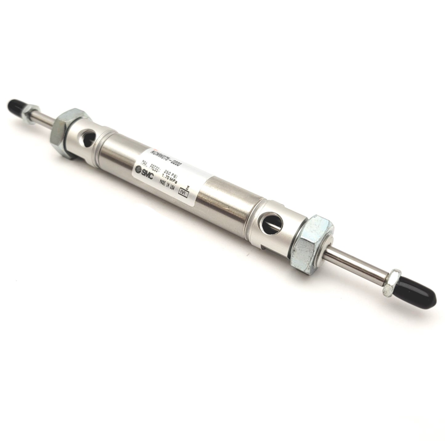 Used SMC NCMW075-0200 Double Rod Round Body Cylinder Bore: 3/4", Stroke: 2", 8-250psi