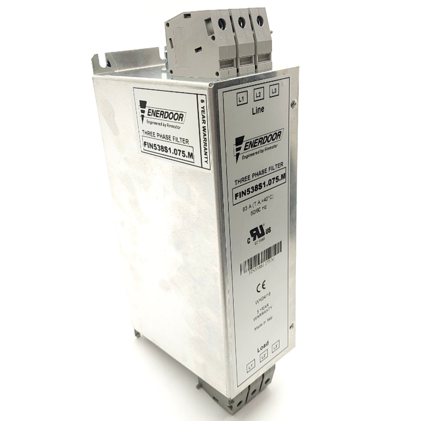 Used Enerdoor FIN538S1.075.M Three Phase Line Filter, 600VAC 83A, 318 x 135 x 85mm