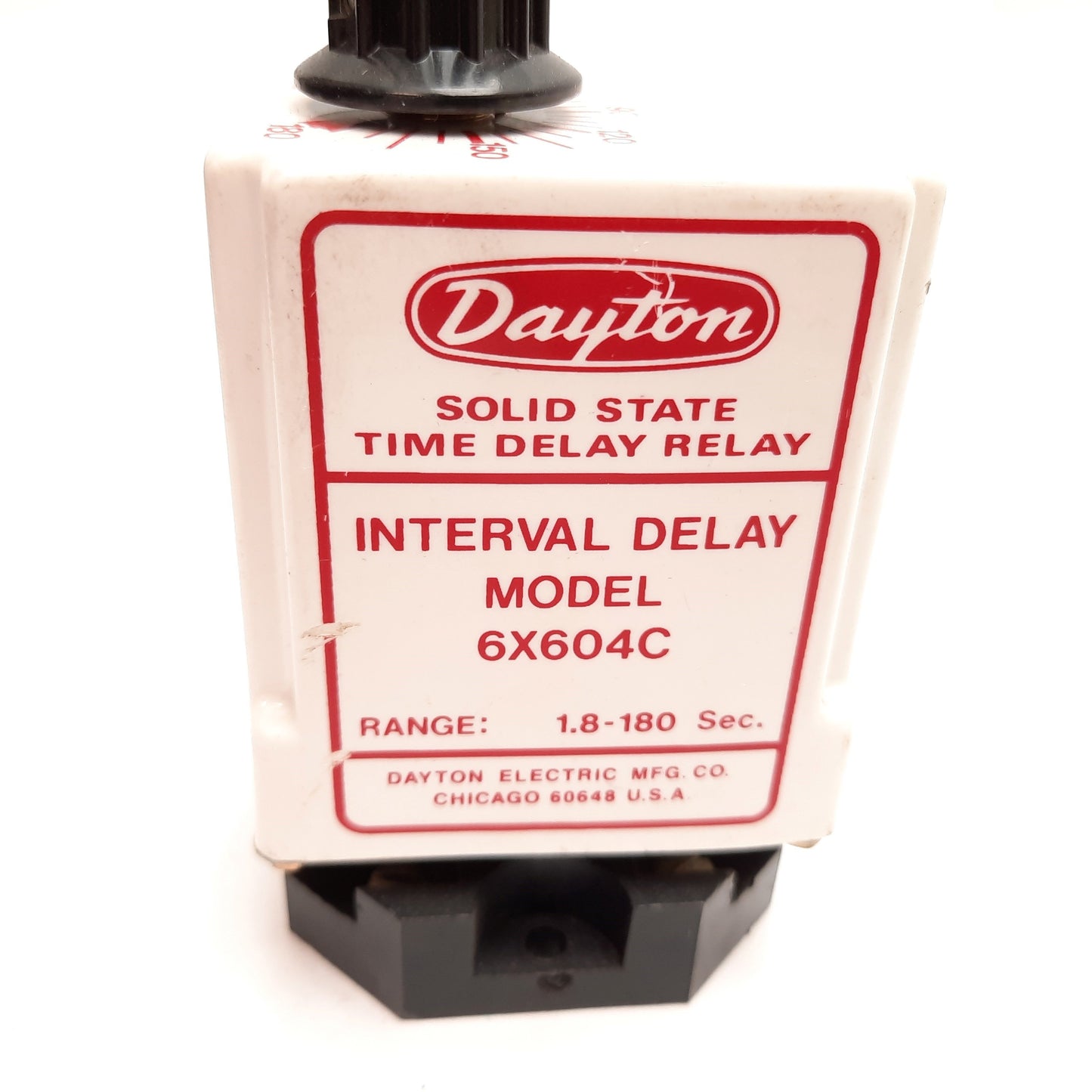 Used Dayton 6X604C Solid State Time Delay Relay, Interval Delay, 1.8-180sec, 120VAC