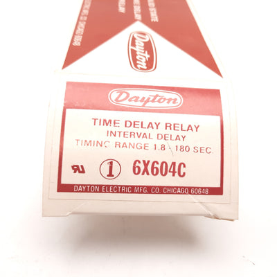 New – Open box Dayton 6X604C Solid State Time Delay Relay, Interval Delay 1.8-180sec 120VAC