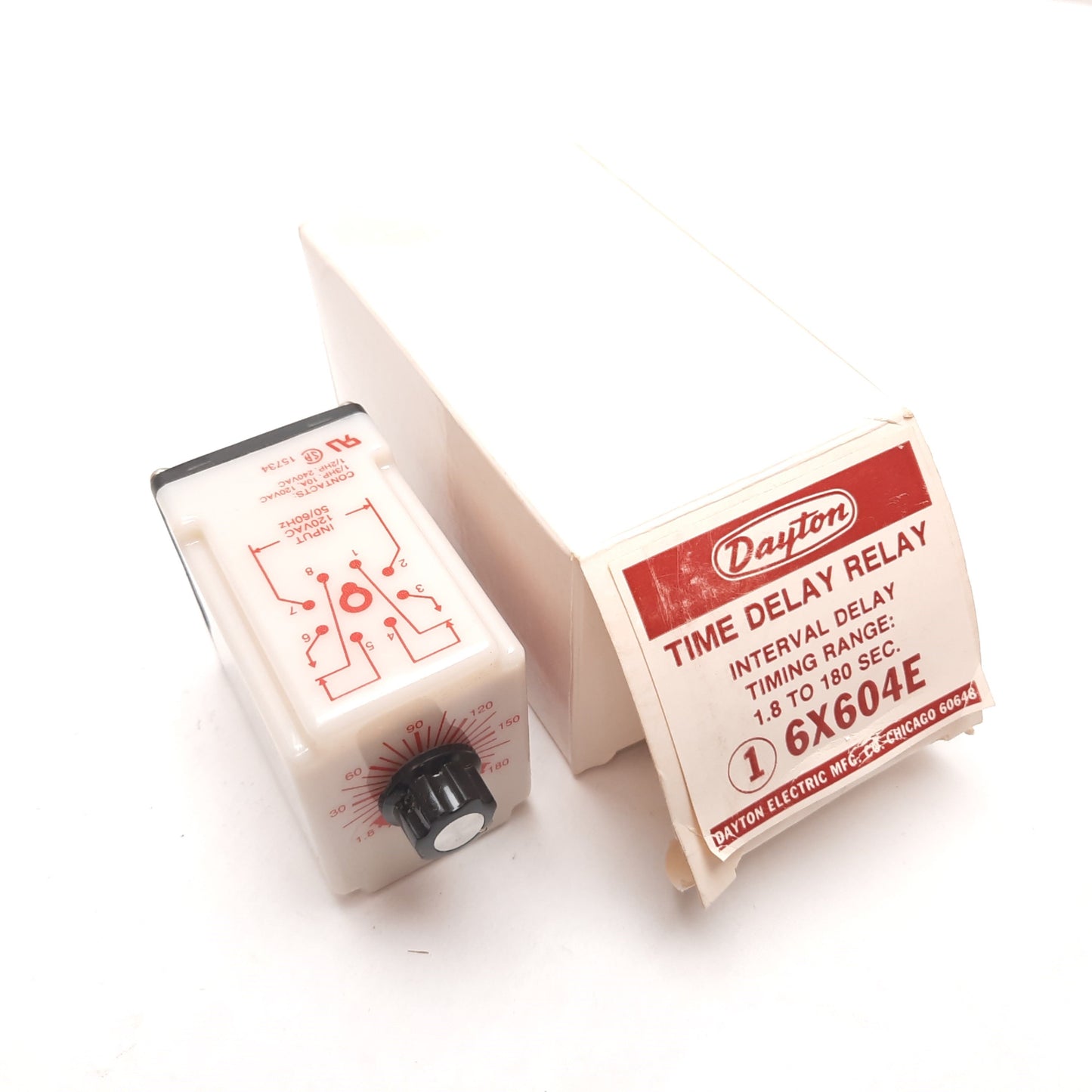 New – Open box Dayton 6X604E Solid State Time Delay Relay, Interval Delay 1.8-180sec 120VAC